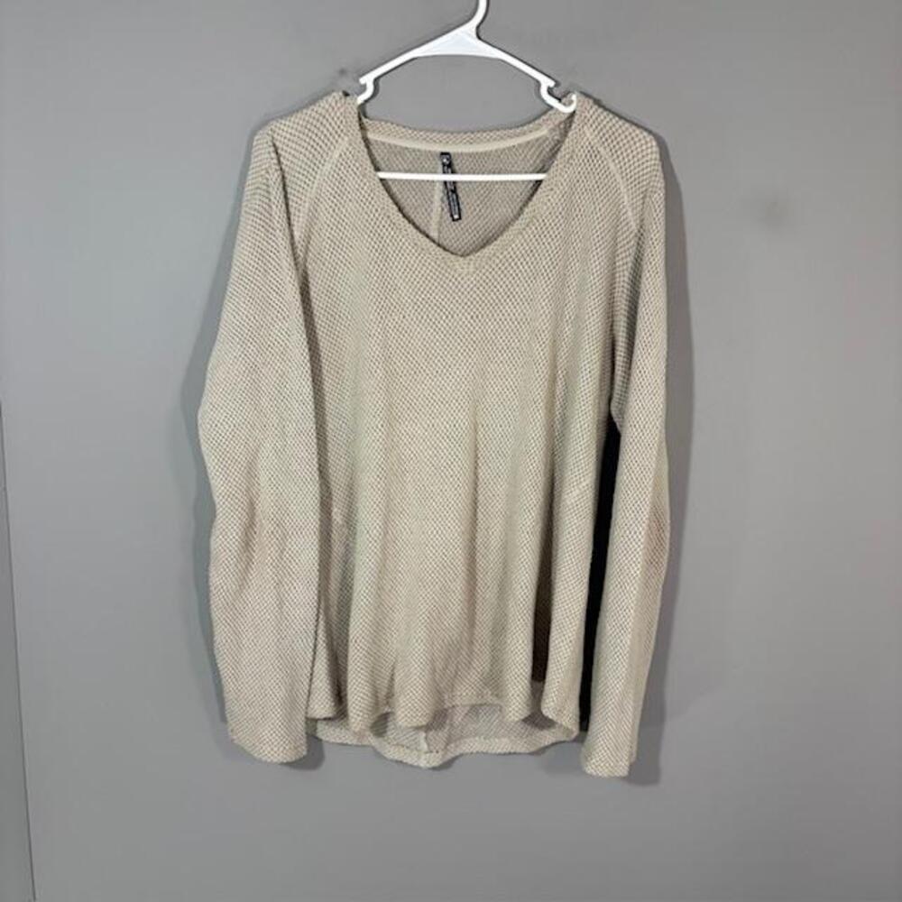 KÜHL Sweater Womens Medium Beige Lyocell Cotton V Neck Waffle Knit Pullover